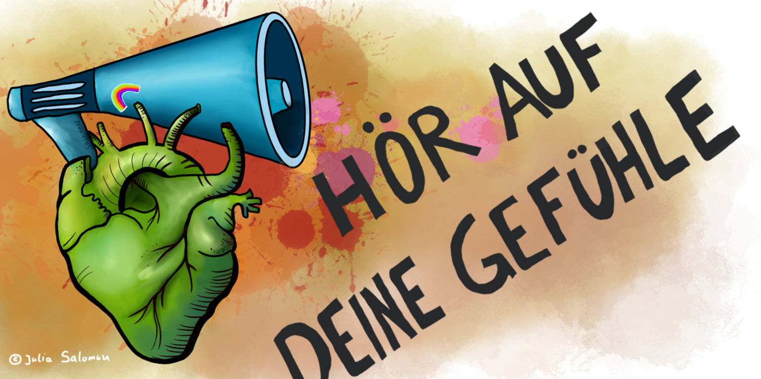 Illustration eines menschlichen Herzens mit Megaphon